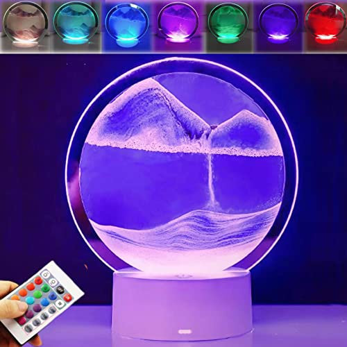 Neioaas 3D Sandkunst-Tischlampe,16 Farbwechsel-Touch-Treibsand-Licht mit Fernbedienung,3D-Sanduhr-Tiefseesand-Landschaftssand-Sandmalerei-Nachtlicht,360 ° drehbare Sanduhr-Heim-Desktop-Dekor (lila)
