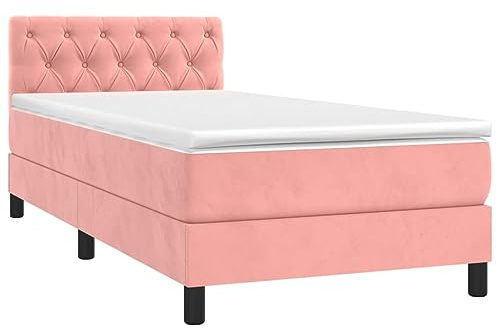 vidaXL Boxspringbett mit Matratze Bett Polsterbett Bettrahmen Bettgestell Lattenrost Einzelbett Hotelbett Schlafzimmerbett Rosa 80x200cm Samt