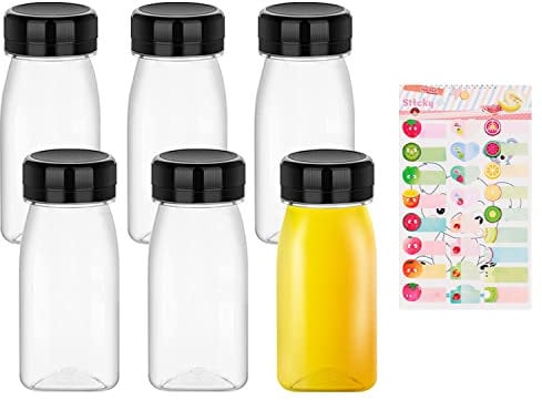NINVVS 6 Pack Plastic Juice Bottles with 1 Fruit Label, Plastic Juice Bottles with Airtight Lids, Reusable Empty Smoothie Bottles, For Storage Juice, Milk, Smoothies, Homemade Drinks