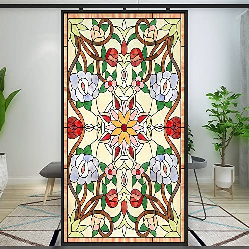 Film de protection de la vie privée de style église arbre de vie pour vitrail, habillage de fenêtre, autocollant décoratif pour porte en verre, décoration d'intérieur, 80 x 180 cm
