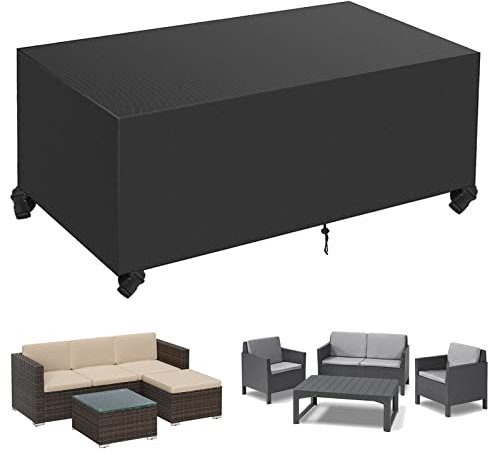 Housse Salon de Jardin, Housse de Table Jardin Rectangulaire, Couverture de Protection Meubles Bâche Salon de Jardin Imperméable Anti-UV, Bache Table Exterieur (Schwarz, 270*180*90cm 600D)