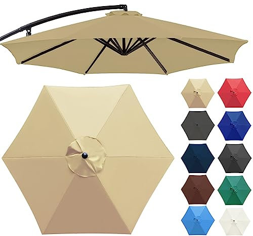 Plerile Auvent De Rechange pour Parasol De Terrasse De 3.0m, Toile De Rechange De 6 Baleines/8 Baleines pour Parasol Déporté De Jardin Cour Plage (auvent Uniquement)(Couleur:Kaki,Taille:300cm 8-Ribs)