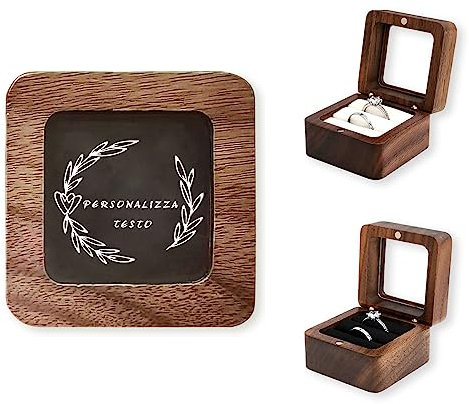 LAIFU Scatola Per Anelli in Legno Scatola Per Anelli Personalizzata con Testo e Design Per Proposta di Matrimonio e Fidanzamento