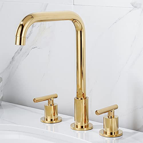 ZYCDP Robinet de Lavabo à Trois Trous,Laiton,Mitigeur de Lavabo 3 Trous,Robinet Lavabo Salle de Bain Laiton,Robinet à Double poignée pour Salle de Bain,Robinet Lavabo Salle de Bain,Or