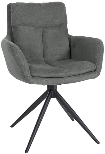 CLP Esszimmerstuhl drehbar Vilas Stoff, 180° schwenkbarer Sessel mit Armlehne und Rückenlehne, schwarzes Metallgestell mit Bodenschonern, Farbe:grau