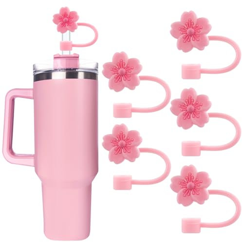 Velaco Silikon-Trinkhalm-Abdeckkappen, kompatibel mit Stanley 20, 30 und 1,2 l Bechern, Trinkhalmaufsätze für Stanley Becher mit Griff, staubdichte Strohhalmkappen für Wasserflasche, Rosa, 10 mm