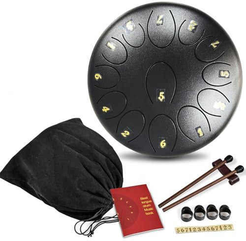 Steel Tongue Drum Musik-Percussion-Instrument, Regentrommel für Draußen, Musiker-Geschenk für Familie und Freunde (Schwarz, 13 Noten 6,8 Zoll)
