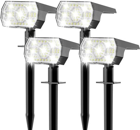 SUNKENET 4 Piezas Luces Jardin Solares Exterior, 56 LEDs 3 Modos de Brillo, Luz Solar Jardin con IP65 Impermeable, Focos Solares Exterior Jardin para Patio, Caminos, Piscina, Suelo (Blanco Frio)