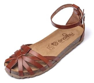 Yokono Sandalias Planas de Mujer de Piel VILLA-011 Marron | Zapatos Mujer Primavera-Verano | Piel Vacuna Vaquetilla | 2 CM