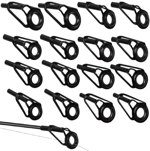 JCKD 16-Piece Black Ring Guide Fishing Rod Repair Kit, Stainless Steel Ceramic Fishing Rod Replacement Ring Tip Ring Sleeve, Used for Freshwater and Saltwater Fishing Accessories, Rod Rings (8 Sizes)
