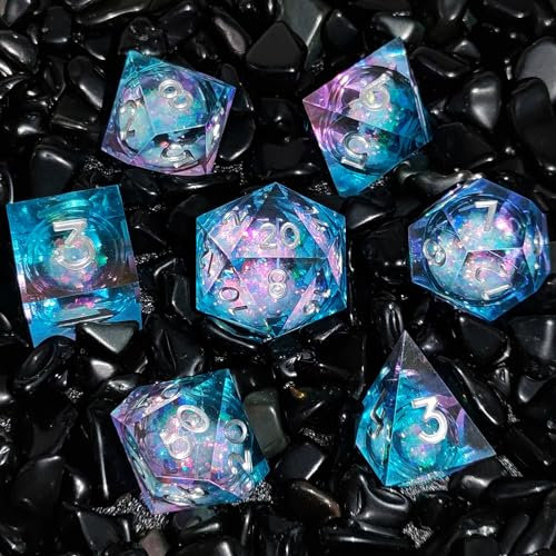 ORUZA 7 Stück Polyedrische DND Würfel Set Liquid D&D Core Würfel D4 D6 D8 D10 D12 D20 D% Treibsand Spielwürfel für Dungeons and Dragons RPG MTG Pathfinder Rollenspiele Spielwürfel
