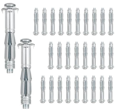 DBREAKS 30 tacos para cavidades huecas, M8 x 65 mm, galvanizados, tacos de metal para cavidades, tacos de expansión con tornillo, para fijación en placas de yeso