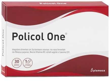 Plameca Policol One - Integratore Colesterolo - Formula di Riso Rosso Fermentato di cui monacoline con Ceremyces, Gugul, Scagliola, Carciofo, Tarassaco e Coenzima Q10-30 Capsule