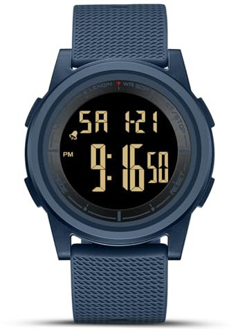 HANPOSH Uhren Herren Digital Herren Uhr 3ATM Wasserdicht Sport Armbanduhr mit Wecker, Stoppuhr, Countdown, Duale Zeitzone, Kalender