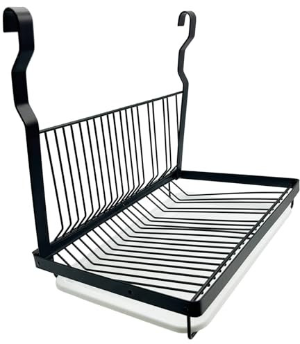 Abtropfgestell aus Edelstahl Zusammenklappbar mit Abtropfschale Abtropfkorb Geschirr Halterung Zum Aufhängen Uber der Küche Spüle und Wand für Teller und Besteck Anordnung,matt Schwarz