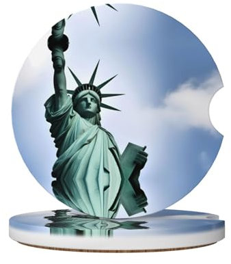 WZYWHJ Lot de 2 dessous de verre en céramique de qualité Motif Statue de la Liberté à New York | Tapis porte-gobelet antidérapant | Accessoires de voiture