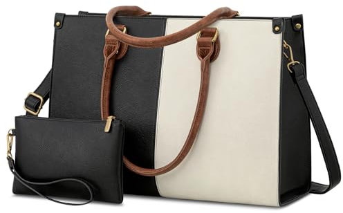 LOVEVOOK Laptoptasche Damen Handtasche Große 15.6 Zoll PU Leder Shopper Tasche Woman Shoulder Crossbody Tote Bag Arbeitstasche Aktentasche Umhängetasche für Business Lehrertasche Büro Schule, Braun