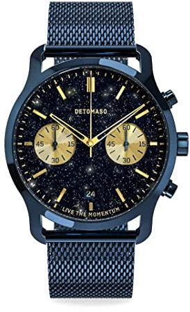 DeTomaso SORPASSO Chronograph Stella ORO Blau Herren-Armbanduhr Analog Quarz Mesh Milanese Armband Blau
