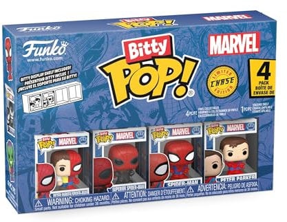 Funko Bitty Pop! Spider-Man - Parker Split - 4pkund eine Überraschungs-Mini-Figur - 0.9 Inch (2.2 cm) - Marvel Comics Sammlerstück Stapelbares Display-Regal Inklusive - Geschenkidee