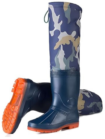Utomhusfiske Lättviktsgummistövlar, Blue Camo Hip Waders, Nylongummihöftstövlar Tjock Oxford-sula, för odling av trädgårdssjöar