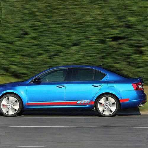 TtQfMMS Car Body Side Stickers,for Skoda Octavia 2 A7 A5 VRS,Car Door Side Skirt Stripes Stickers Body Decor Exterior Accessories,C-Red