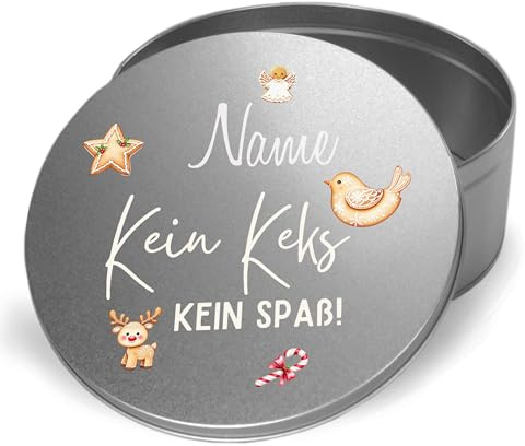 GRAZDesign Weihnachtsdose mit Namen personalisiert rund aus Metall, für Kekse und Backwaren Kein Keks - kein Spaß