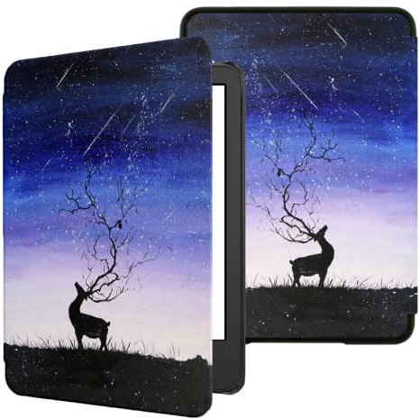 Hülle für Kindle e-Reader 6 Zoll 11. Generation 2024/2022, TOKILO Premium-PU-Lederhülle mit Auto Sleep Wake, Compatible with Kindle 6 E-Book Reader 2024 Release, Sternenhirsch