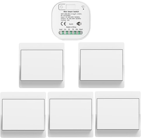 Cerhot 230V Tuya WiFi Smart Switch, Funk Lichtschalter Set, Funkschalter Batterielose, Funk Schalter, Fernbedienungsschalter, Funk-Lichtschalter für Heimbeleuchtungskörper (EU 1Gang 5V1 WiFi+RF433)