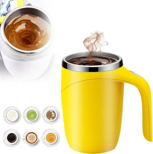 Kdely 2025 Automatic Magnetic Stirring Coffee Mug, Stainless Steel Self Stirring Coffee Mug,Portable Rechargeable Magnetic Stirring Coffee Mugs for Home, Office, School, Travel (Yellow)