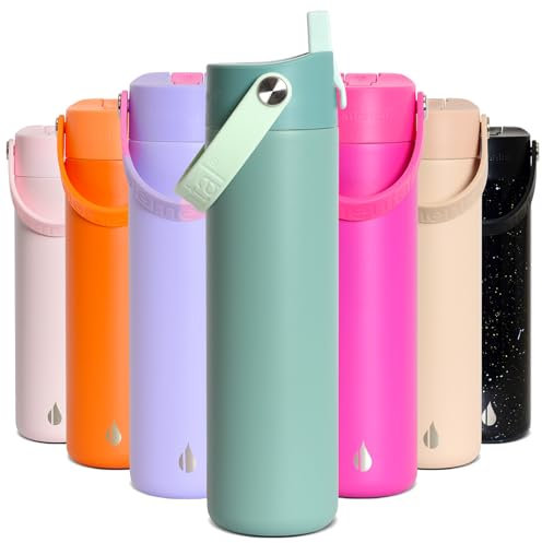 Elemental Insulated Kids Water Bottle, Stainless Steel Water Bottle with Straw Lid & Pop-It Handle, Leak-Proof Water Bottles for School, Boys or Girls, Travelling and Sports, 709ml - Sage