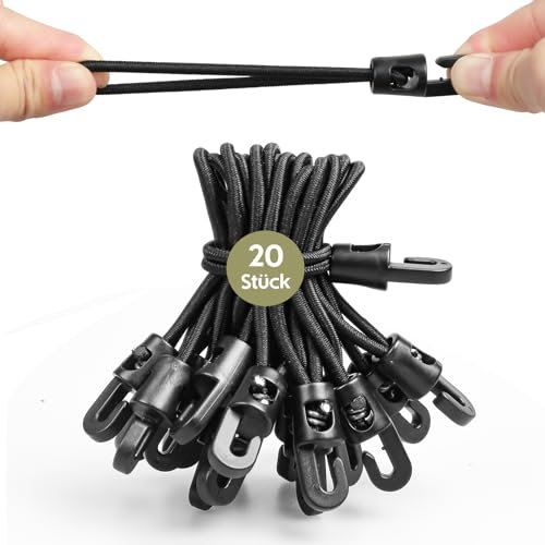 Moinkerin 20 Stück 10cm Schwarze Spanngummis mit Haken - wasserdichtem und UV - beständigem，Expander mit Haken & Planenspannern, geeignet zum Fixieren von Planen, Campingzelten