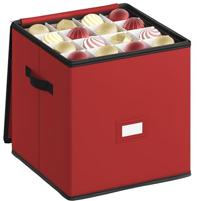 SONGMICS Christmas Bauble Storage Box, Stackable Xmas Ornament Storage Container with Lid, Dual Zippers, PP Plastic Trays, 64 Compartments of 7.6 cm Each, Cherry Red RFB034R01
