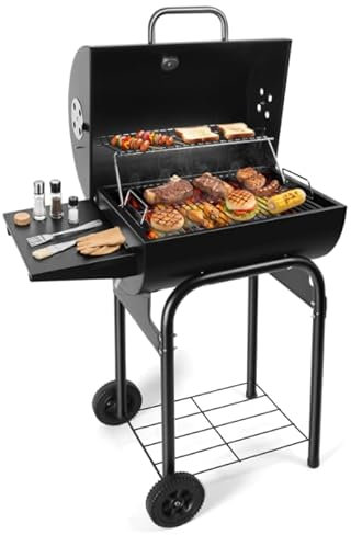 Charcoal BBQ Grill Smoker Outdoor: Large Portable Drum Barrel Barbecue Grill For Garden Home Cooking