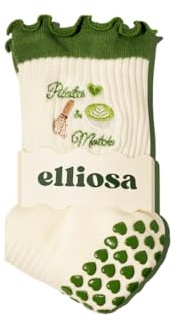 Elliosa Pilates Grip Socks for Women - Non Slip Yoga & Barre Socks with Strong Grips, Cushioned Sole & Cute Embroidered Designs, Ideal for Pilates & Yoga Lovers