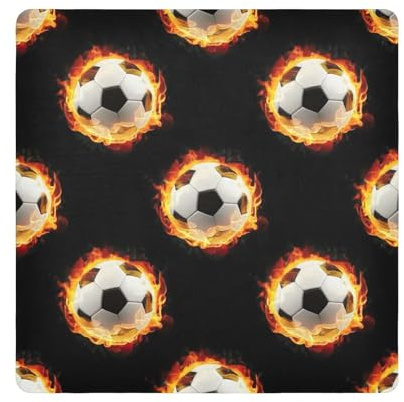 ODAWA Selbstklebendes Tuch mit Fußballbällen und Flammen, schwarz, 55 x 55 cm, magisches, selbstklebendes Aufbewahrungs-Schutztuch, leicht, faltbar, für Kamera-Zubehör