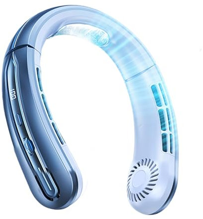 Generisch Ventilador de cuello portátil, manos libres, ventilador sin hojas, ventilador personal portátil, 4000 mAh, 100 velocidades, indicador LED, para mujeres y hombres, azul/gris