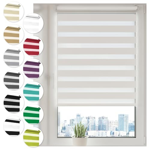 Doppelrollo Klemmfix ohne Bohren 65cm x 100cm Weiß Duo Rollo Klemmrollo Sonnenschutzrollo Fensterrollo für Fenster & Türen Zebrarollo Seitenzugrollo