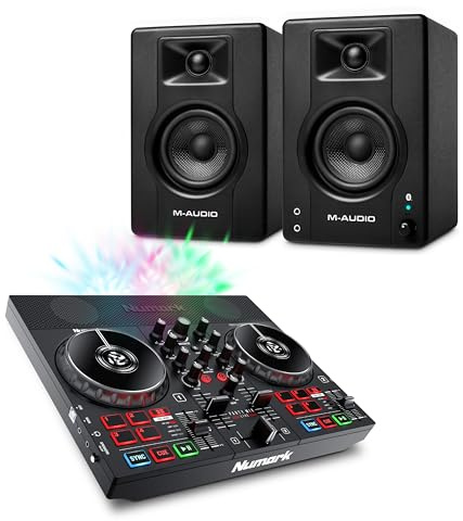 Numark Party Mix Live DJ Controller and M-AUDIO BX4 Pair Bluetooth Studio Monitors for Studio Recording, Music Production, Podcasting, Streaming