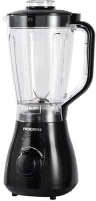 Progress Blender en plastique 1,5L - 2 vitesses et fonction pulse, lame à 4 ailes en acier inoxydable, grand pichet amovible, préparateur de smoothies, contrôle par molette, 500W