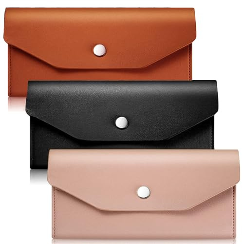 TRKETK 3 Pcs Cash Envelopes PU Leather, Reusable Money Wallet for Travel and Budgeting Waterproof Money Envelopes Wallet 8 x 4 in Retro Clutch Wallets Genuine Leather Purse Organizer (3 Colors)