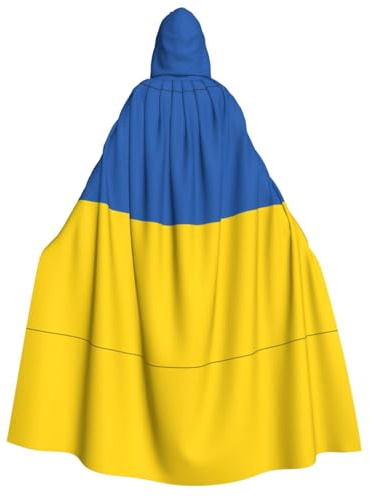 KKAFGBV Halloween Erwachsene Kapuzenmantel Flagge der Ukraine bedruckter Umhang mit Kapuze Unisex geeignet für Weihnachten Cosplayer