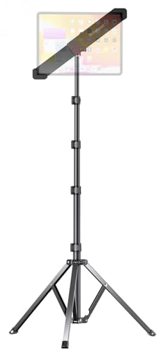 elitehood Aluminum iPad Stand with Diagonal Tablet Holder, 65” Height Adjustable iPad Tripod Floor, 360° Rotating Tablet Stand Tripod for Music Office, Compatible with All 9-14.2 Inch Tablets