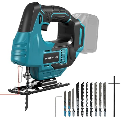 Sierra de Calar con Guía Láser para Makita 18V (sin Batería) | 450W, Sierra de Calar sin Escobillas, Inclinación 45°, Corte 55 mm, 10 Hojas y Maletín