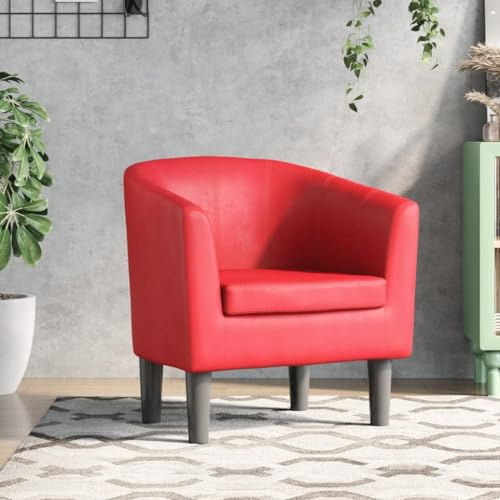 Yunovire Clubsessel Rot Kunstleder, Modernes Design für Wohnzimmer, Schlafzimmer, Büro, Strapazierfähig, Bequemer Sessel für Erwachsene, 70x56x68cm