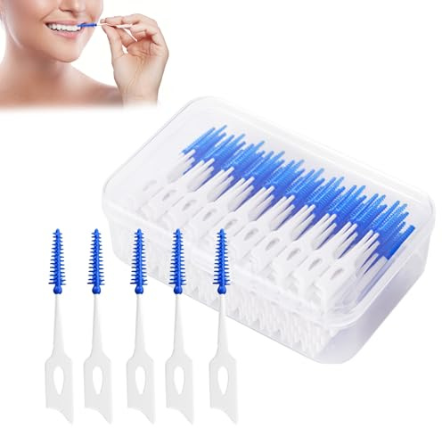 200Pcs Interdental Brushes,Dental Floss Picks, Soft Rubber Brush Head | Interdental Brushes with Convenient Carry Case, Dual-Ended Toothpick Travel Teeth Cleaning Tools for Braces Oral Cleaning