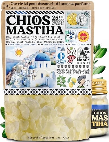 Nabür - 25gr Mastic de Chios 100% Naturel, Résine Grecque Pure, Grade Medium, Chewing-Gum Naturel Sans Sucre, Haleine Fraîche, Qualité Premium