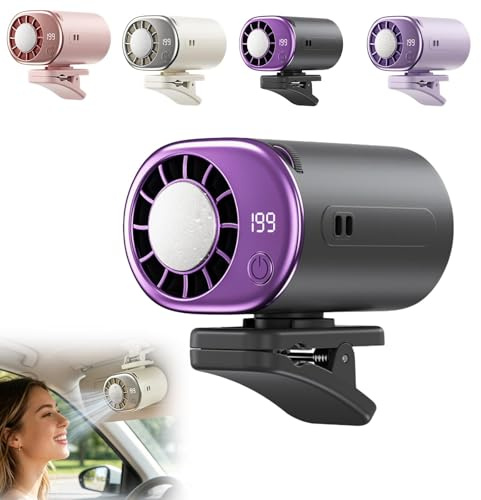 Aire Acondicionado de Clip para Automóvil, Aire acondicionado Portatil Coche con Pantalla LED, Mini Aire Acondicionado Portátil Que Sopla Aire Frío, Sistema de Enfriamiento USB Recargable