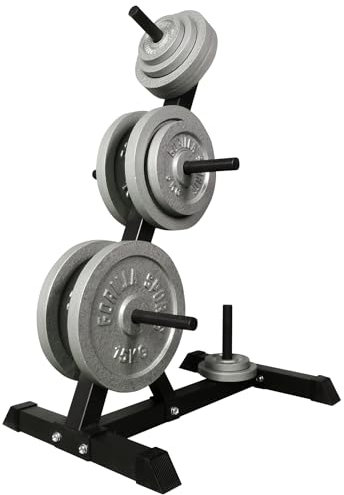 GORILLA SPORTS® Hantelscheibenständer - 6 Stangen, mit 30 mm Scheibenaufnahme, bis 200 kg Belastbar, Stahl, Schwarz/Weiß - Scheibenstände, Hantelständer, Hantelablage (Schwarz mit Gewichten)