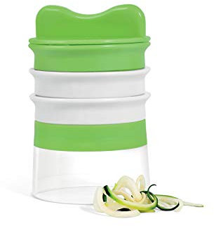 H&H Green Line Spiralizzatore per Verdure – Bianco e Verde Lime, 3 Lame in Acciaio Inox, Per Spaghetti e Spirali di Verdura, Facile da Pulire, 8.5x12.5 cm, Lavabile in Lavastoviglie