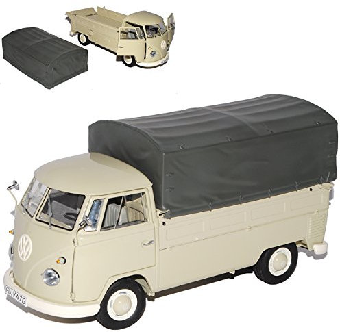 Schuco Volkwagen T1 Creme Beige Pritsche mit Abnehmbarer Plane 1950-1967 1/18 Modell Auto mit individiuellem Wunschkennzeichen